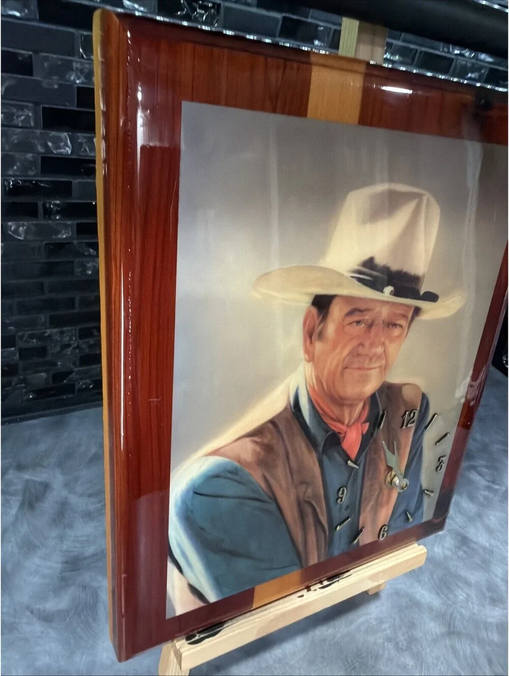 Vintage John Wayne Picture Clock Wall Clock Western Cowboy Working 11x14